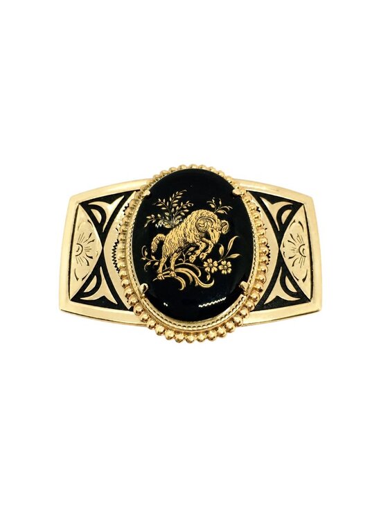VINTAGE RAM BELT Buckle Aries Zodiac Black Gold Tone Enamel main image 10